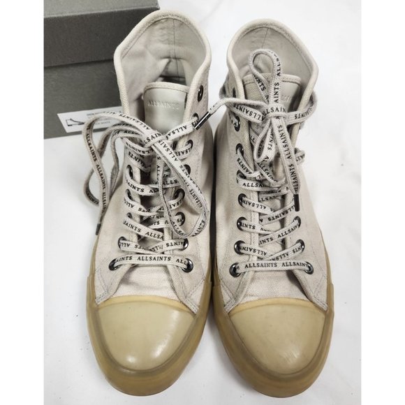 All Saints Men's Sz. 9 Jaxon High Top Canvas Trainers in Chalk White - Picture 2 of 9